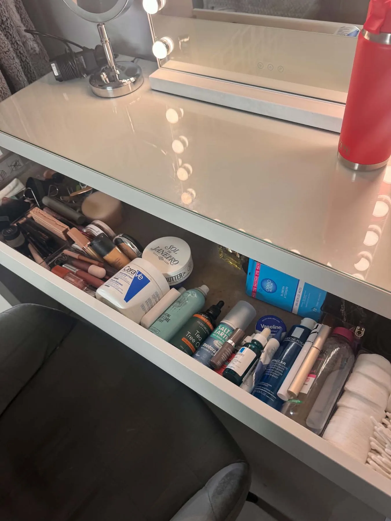 Dressing table drawer after organisation